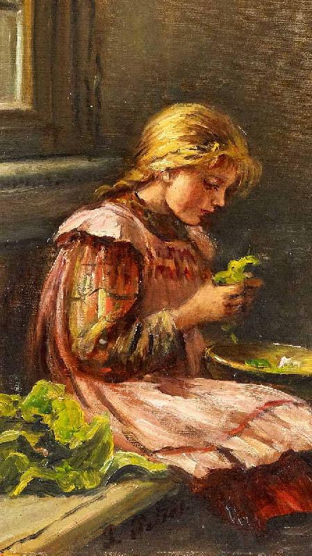Giacinto Diano Girl cleaining lettuce oil painting image